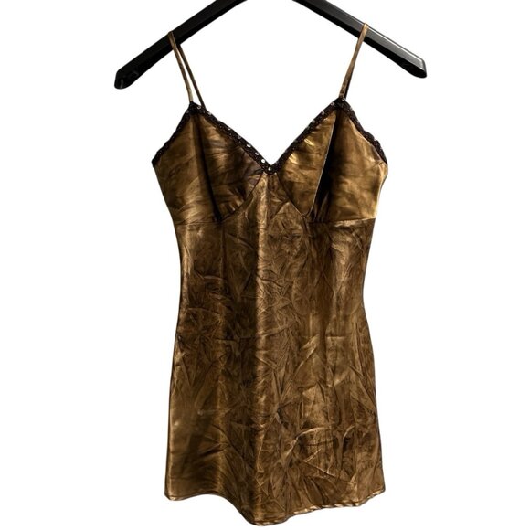 Vintage, Xhiliration Tops - Y2K Xhiliration Top S Brown Satin Babydoll Beaded Fairy‎ Whimsy Hippie Ethereal